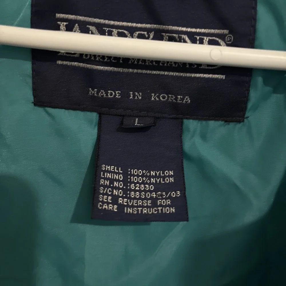 Lands End Windbreaker Jacket‎ L Vintage 90s Turquoise Zip Up